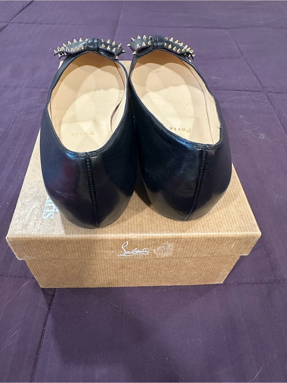 Christian Louboutin Black Leather Stud-Detail Ballet Flats - Picture 4 of 7